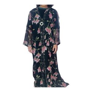 Floral Black Sheer Long Kimono